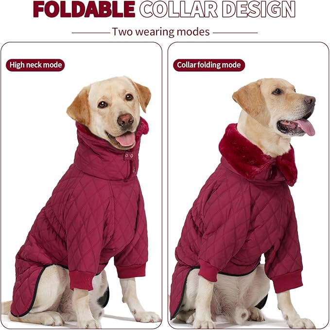 IDOMIK Dog Winter Coat for Medium Dogs, Warm Dog Winter Jacket with Fleece High Collar, Zippered Cold Weather Coats for Dogs, Waterproof Doggy Snow Jacket Clothes,WineRed,M