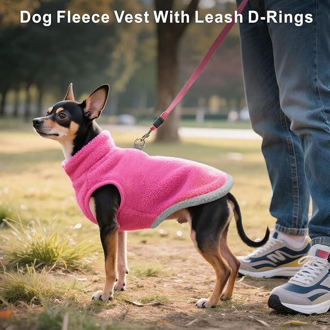 Idepet 2 Pack Dog Fleece Vest Sweater Warm Pullover Jacket with D-Ring Leash Reflective Winter Coat Hoodie for Small Medium Dogs Puppy Cat Pet Clothes (Red&Rose Red, X-Large)