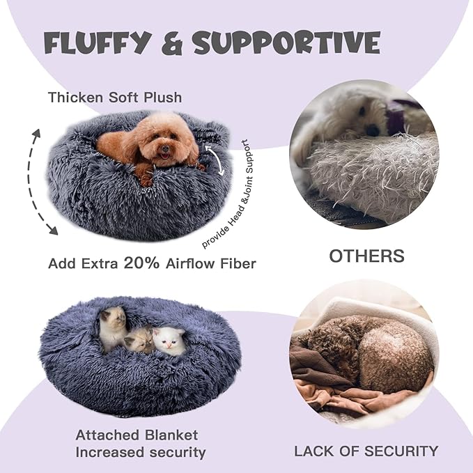 Himax Dog Beds for Large Dogs, Donut Dog Bed with Blanket Attached, Calming Dogs Beds Washable (20"/26"/35") Grey