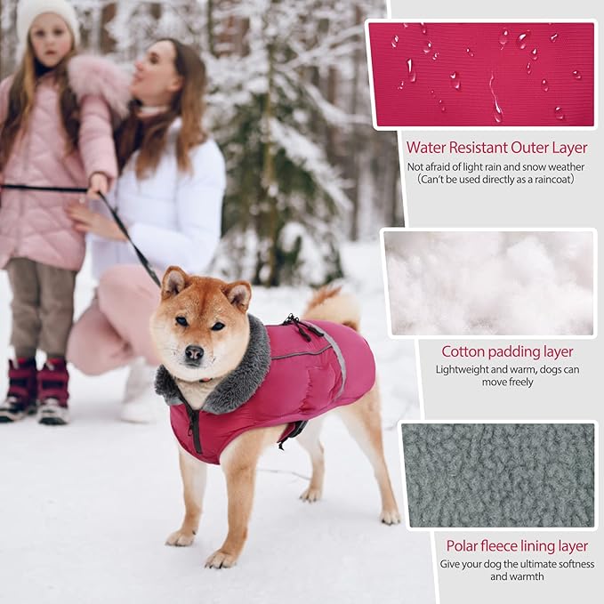 QBLEEV Warm Dog Coat Reflective Dog Jacket, Waterproof Dog Winter Coat Turtleneck Dog Clothes for Cold Weather, Thick Fleece Dog Snowsuit Christmas Dog Vest Pet Apparel for Small Medium Large Dogs XL