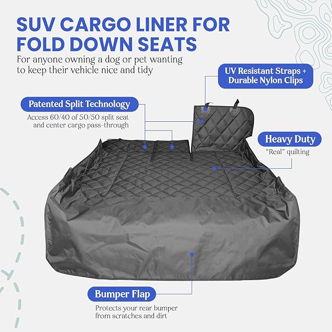 4Knines SUV Cargo Liner for Dogs, Trunk Mat for SUV, Durable Cargo Cover, Protector – Compatible with 60/40 Split Bench & Armrest Pass-Through, Waterproof, Machine Washable, Non-Slip (Small, Camo)
