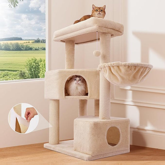 Gardner Pet 41" Tall Cat Tree for Large Cats, Heavy Duty Cat Tower with 3.2in Posts & Washable Top Perches, Space-Saving Cat Furniture with Replaceable Natural Sisal for Apartments, Easy to Assembly