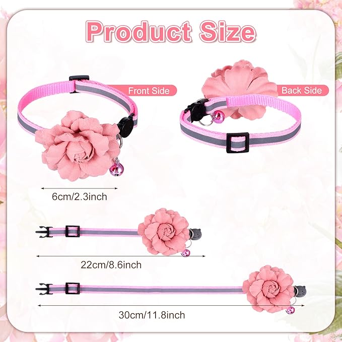 2 Pack Cute Cat Collar, Girls Cat Collars, Flexible Adjustable Floral Cats Bowtie Collar, Removable Kitten Collars with Bells for Boys Girls Cats Puppies Small Pets,Purple Pink