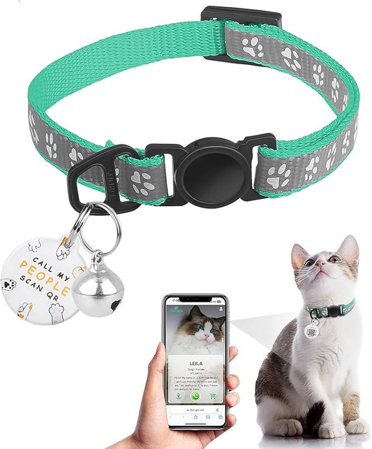 Cat Collar Breakaway with QR Code Name Tag, Reflective Kitten Collars with Bell, Cat ID Tag Personalized, Ultra-Durable, Adjustable, Quick Release, Fits Most Girl Boy Small Large Cats (8''-13.3'')