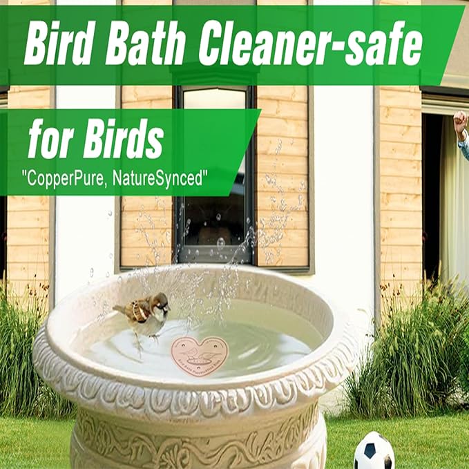 4-Pack 99.99% Pure Copper Bird Bath Purification Disk,Copper Disc with Stable Triple-Point Support,Fits All Outdoor Bird Baths(Heart-Shaped)