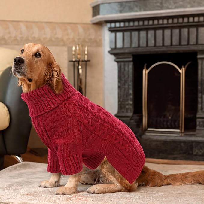 ASENKU Knitted Dog Sweater, Pullover Big Thermal Dog Winter Sweater, Turtleneck Doggy Sweaters for Large Medium Dogs Boy Girl,Warm Pet Sweatshirt for Labrador,Golden Retriever,2XL