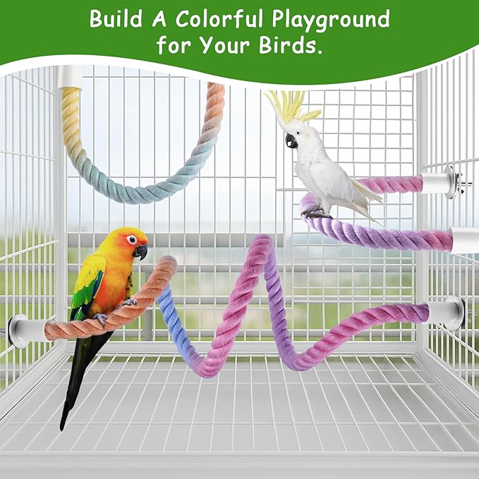 3 Pcs Bird Rope Perches Gradient Color, Bendable Parrot Bird Perch Rope Stand for Cage, Stand Climbing Stand Toy for Cockatiels, Lovebirds, Budgies, Parakeets (2 Long + 1 Short)