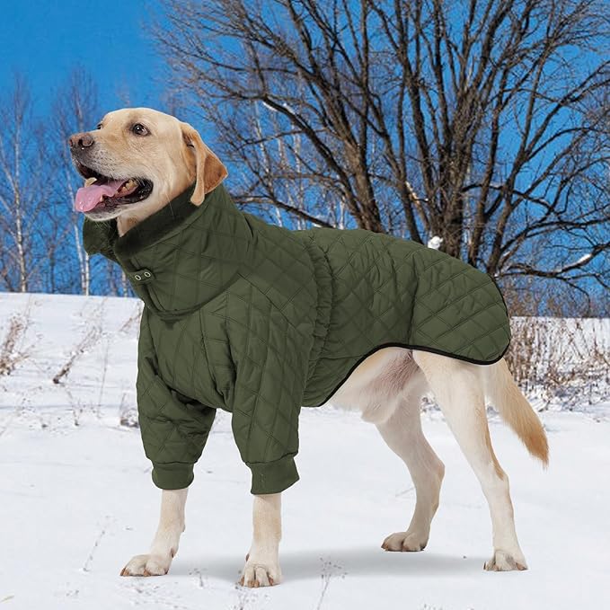 IDOMIK Dog Winter Coat for Large Dogs, Warm Dog Winter Jacket with Fleece High Collar, Zippered Cold Weather Coats for Dogs, Waterproof Doggy Snow Jacket Clothes,Green,XL