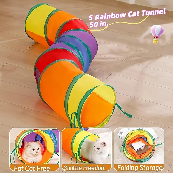 Cat Tunnel for Indoor Cats, Collapsible Cat Play Tunnel,Interactive Toy Maze Cat House with 1 Playball for Cats, Puppy, Kitty, Kitten,