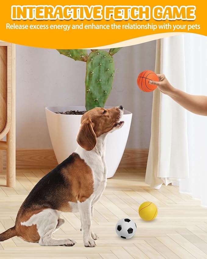 SCHITEC Squeaky Dog Toy Balls, [8 Pack] Latex Rubber Squeak Toys, 3'' Interactive Fetch Pet Ball for Medium Breed Dogs
