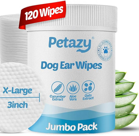 Dog Ear Wipes for Dog Yeast Wax Itch and Odor | Unscented Dog Ear Cleaner for Dogs | Natural Cleaning Puppy Ear Wipes | Soothing Ear Wipes for Pets Cat | Natural Ingredients | 120 XL Pcs