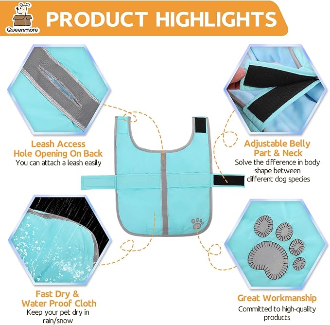 Queenmore Dog Winter Coat, Fleece Puffer Dog Down Vest, Cold Weather Pet Jacket for Dogs, Waterproof Reflective Reversible Dog Sweater Clothes for Small, Medium and Large Dogs (Light Blue, XL)