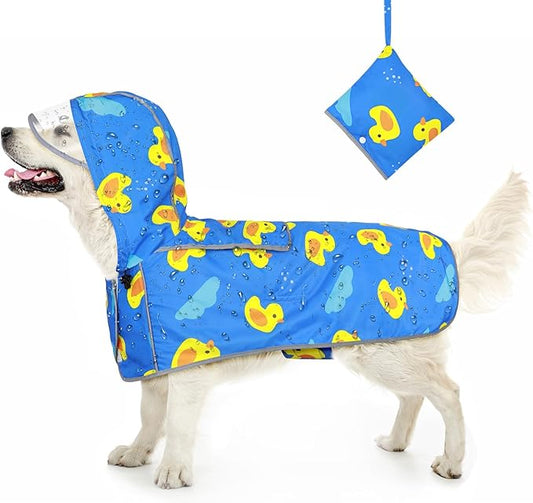 Reflective Dog Raincoat, Waterproof Dog Rain Jacket Hooded Poncho, Adjustable Rain Coat with Storage Pocket for Medium Dogs (Blue, Medium)