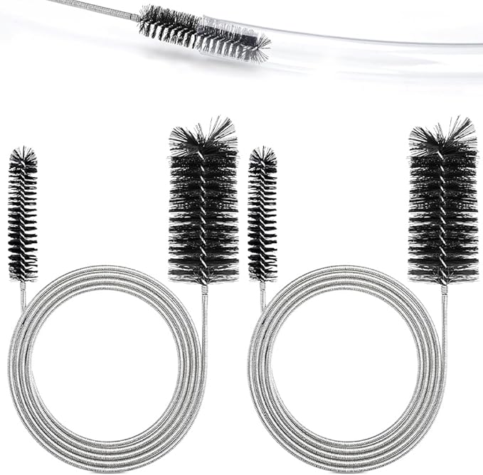 2-Pack Flexible Dual-Ended Aquarium & Kitchen Tube Brush – Stainless Steel Core with Durable Black Plastic, 61-Inch Long Cleaning Tool for Hoses, Pumps, and Narrow Pipes（Black）
