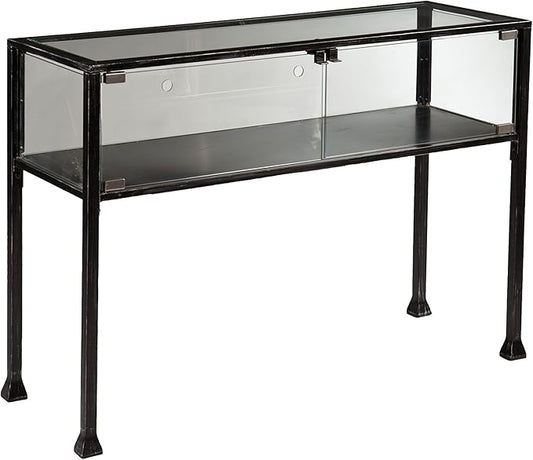 SEI Furniture Terrarium Display, Console Table, Black/Silver Distressing