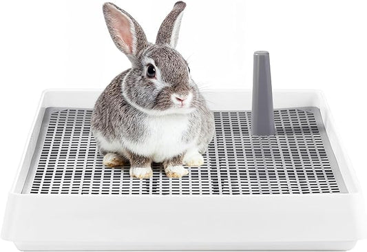 BUCATSTATE Extra Large Rabbit Litter Box, Guinea Pig Litter Pan with Grate Plastic, Small Animals Litter Box for Rabbit, Guinea Pigs, Ferret, Bunny, Dog 22x18x3 Inches