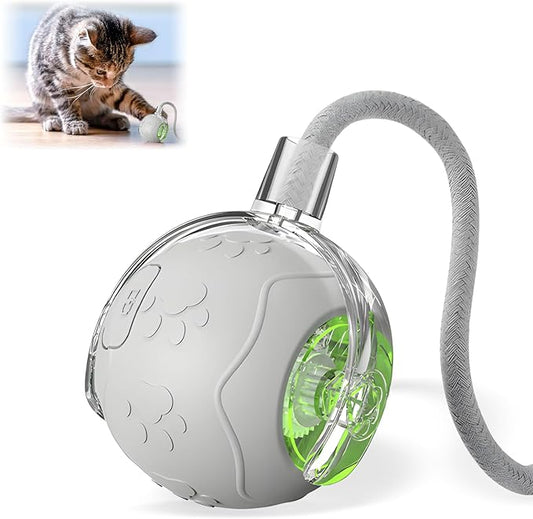 Interactive Cat Toys Ball for Indoor Cats Fast Rolling on Carpet, 2025 New Automatic Rolling Pet Balls with Rope, Three Modes Adjustment, Rechargeable Cat Enrichment Toys (Gray)