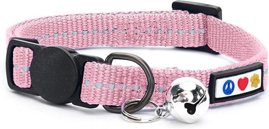 Pawtitas Recycled Cat Collar with Reflective Stitched and Safety Buckle Removable Bell Reflective Cat Breakaway Collar Made from Plastic Bottles Pink Cherry Blossom Cat Collar