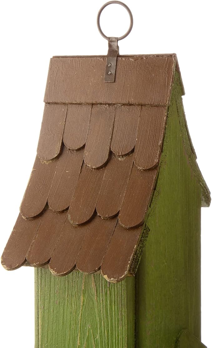 Glitzhome Birdhouses for Outdoors, Hand Painted Garden Hanging Wooden Bird House with Single Roof for Outside, Country Cottages for Bluebird Swallow Sparrow Hummingbird Finch Cardinals Cedar, Green