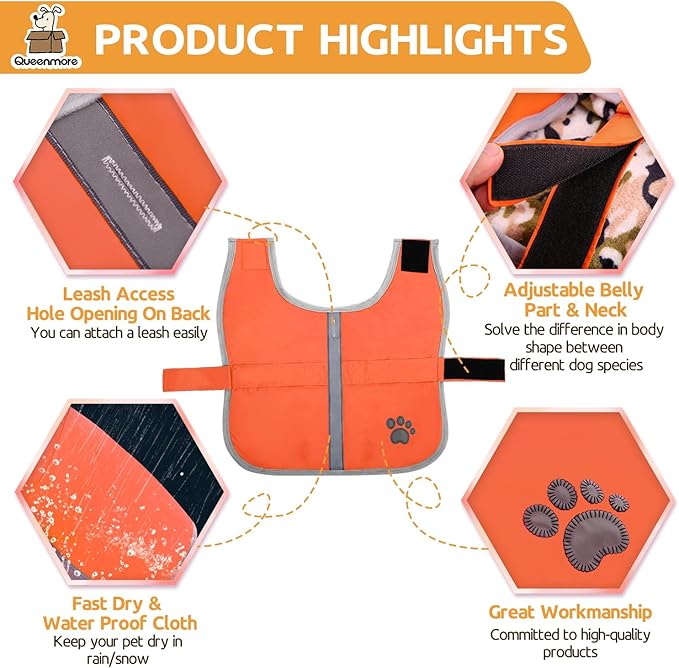Queenmore Cold Weather Dog Coats Loft Reversible Winter Fleece Dog Vest Waterproof Pet Jacket Available in Extra Small, Small, Medium, Large Extra Large Sizes