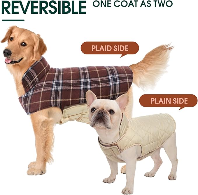 Kuoser Warm Dog Coat, Waterproof Dog Coats for X-Small Dogs, Adjustable Durable Doggie Winter Jacket Reversible Cozy Puppy Cold Weather Apparel from Small to Large Breed, Brown XS