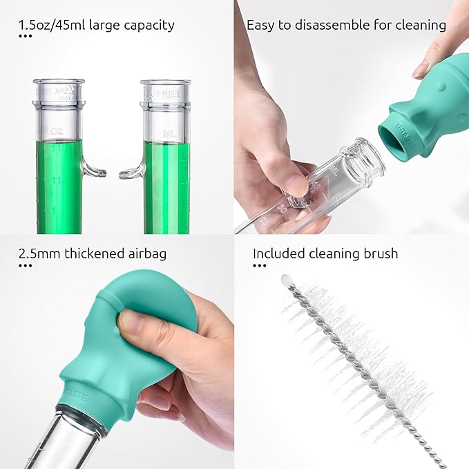 U-Taste Aquarium Pipette Cleaner: 1.5oz Coral Feeder for Fish Tank Cleaning, Manual Feeding Tube, Food Grade Siphon Dropper, Waste Remover with Strong Suction & Stand & Brush (11.98in, Aqua Sky)
