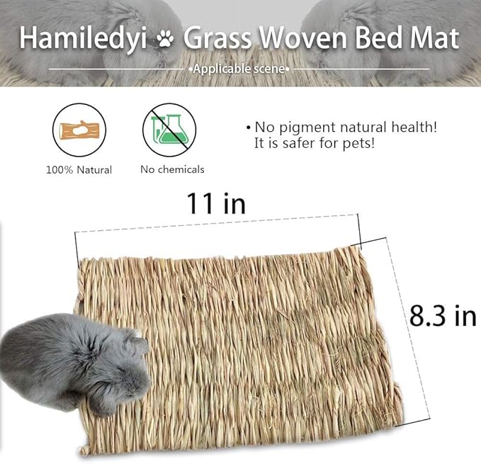 Hamiledyi Rabbit Grass Mat Bunny Natural Straw Woven Bed Small Animal Cages Hay Mat Sleeping Chewing Nesting and Toys for Guinea Pig Chinchilla Squirrel Hamster Cat Dog (18pcs Rabbit Grass Mat)