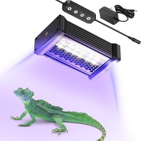 Dimmable LED Reptile UVB Light, LED Reptile Light Controller with Multiple Dimming and UVI Modes, 9W Aluminum UVA UVB for Rainforest and Desert Reptiles, Geckos, Chameleons and Bearded Dragons, etc.