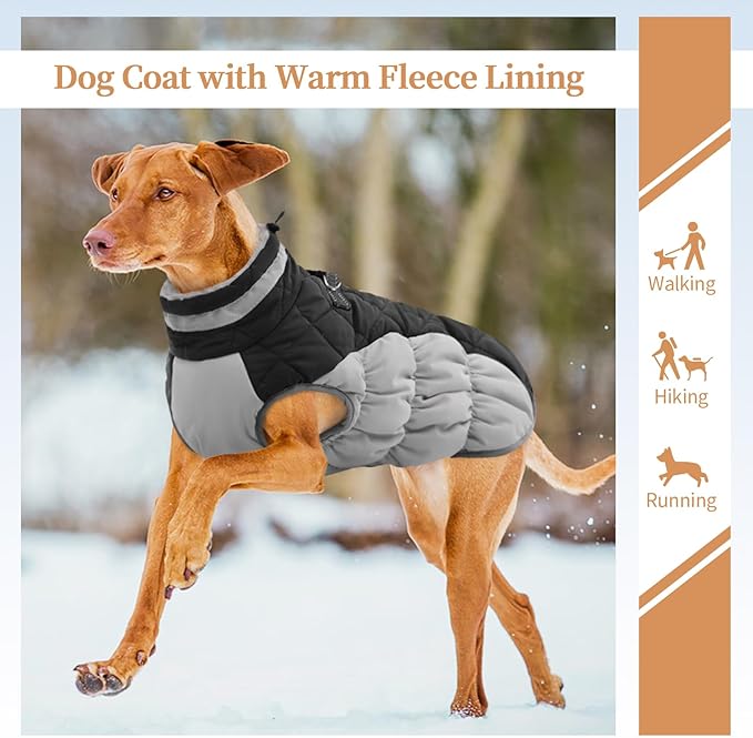 Dog Coats for Large Dogs,XL Dog Coat,Warm Fleece Winter Coat with D-Ring,Back Zipper Pet Jacket for Large Dogs,Waterproof Pet Snow Jacket Clothes Snowsuit Beagle Corgi Border Collie,Black,XL