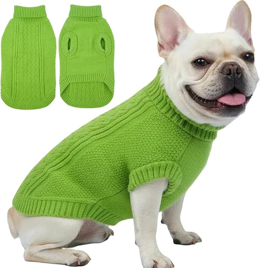 Classic Cable Knitwear Sweater for Large Dogs, Fall Dog Sweater for Female Male Pet, Soft Warm Turtleneck Winter Clothes for Pitbull Doberman, Cute Coat Clothing for Boy or Girl Doggie(Green, XL)