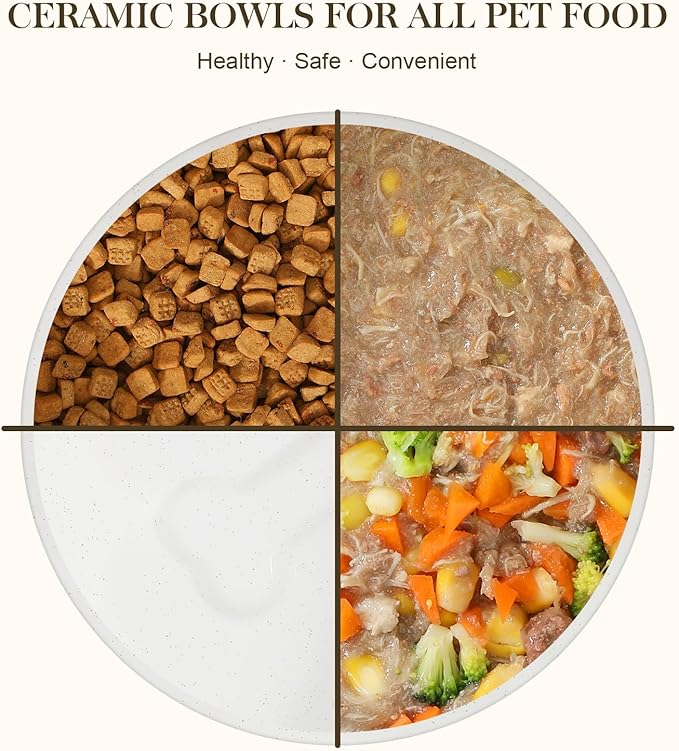 MALACASA Ceramic Dog Bowls, Dog Water/Food Dish with Wood Stand Non-Slip,14oz, Pet Basic Bowls for Your Puppy, Small Dogs or Cats,Glaze Matte Weighted Non-Slip (S-1.5 Cups)