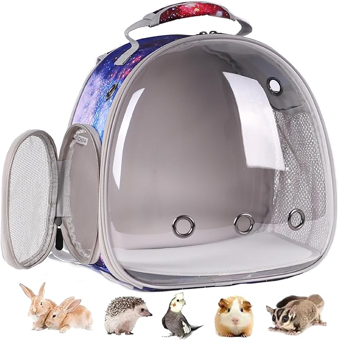 Guinea Pig Carrier Backpack, Bearded Dragon Backpack, Reptile Lizard Clear Space Capsule Bubble Astronaut Window Backpack Carrier for Bunny Hedgehog Rabbit Hamster (Galaxy Blue)
