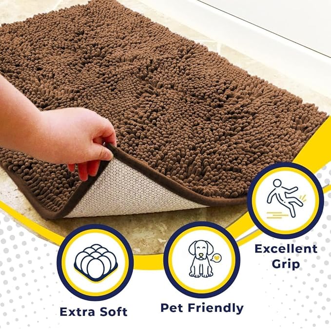 Muddy Mat® Shown on TV – Super Absorbent Door Mat Indoor, Microfiber Quick Dry Chenille Entryway Rug, Non-Slip Front Door Mat, Indoor Mats for Entryway, Machine Washable Pet Rug, Brown 36"x60"