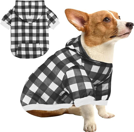 GreenJoy Plaid Dog Sweaters Hoodies Sweatshirts for Dogs Cats, Warm and Soft Cold Weater Coats for Christmas (Black, Small)