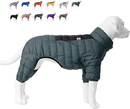 Lovelonglong Dog Coat Dog Warm Jacket, 4 Legs Covered Waterproof Windproof Reflective Warm Dog Vest, Zippered Adjustable Outdoor Dog Snow Jacket for Small Medium Large Dogs ArmyGreen XXXXL