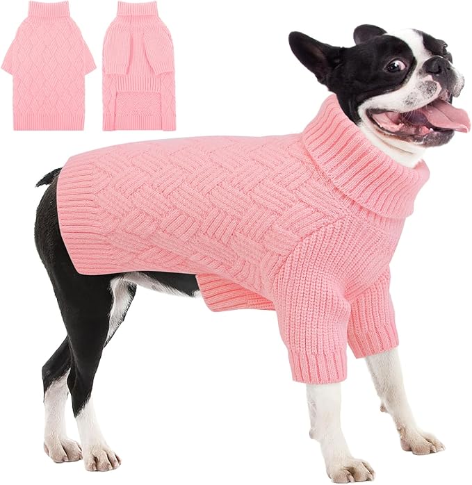 AOFITEE Dog Sweater, Dog Sweaters for Medium Dogs Girl, Warm Dogs Christmas Sweater, Winter Medium Pet Sweaters Female Male, Turtleneck Knitwear for French Bulldog, Boston Terrier (Pink, M)