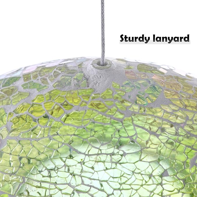 Topadorn Bird Feeder Fly Through Mosaic Round Stained-Glass Birdfeeder, Outdoor Hanging Birdfeeder Squirrels-Proof for Garden Decoration Gift, Green Bird Feeder, 9"