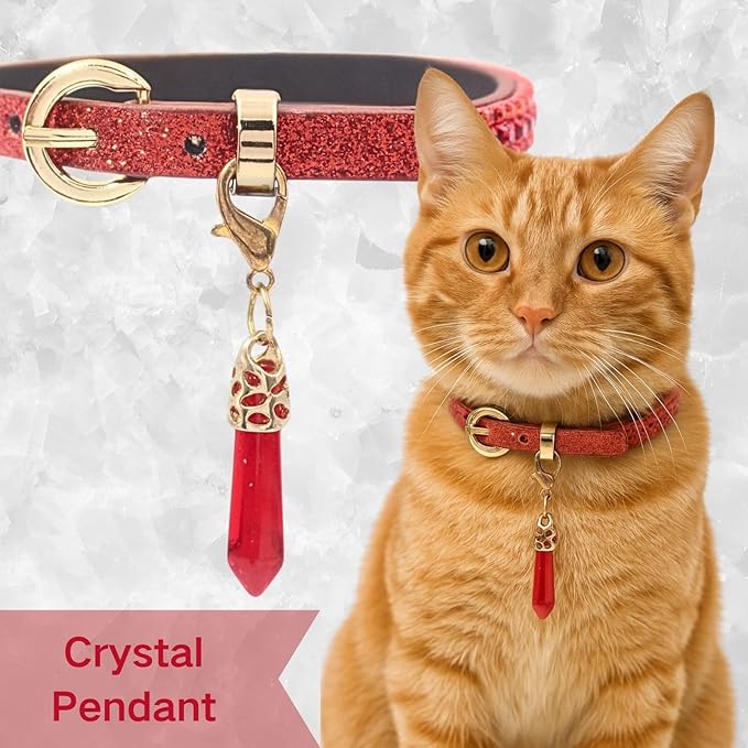 PEARLY JUN Rhinestone Dog Collars for Small Dogs Cat, XS Red Bling Diamond Cat Collar Cute Luxury Crystal Pet Puppy