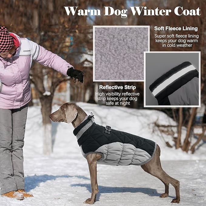 Lelepet Dog Coat Warm Dog Winter Coat Waterproof Dogs Jacket with Harness Built in Reflective Pet Fleece Vest Zip-Up Cold Weather Coats for Extra Large Dogs Turtleneck & Windproof Coats Great Dane 3XL