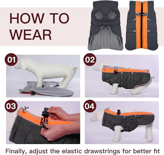 Dog Coat Winter Warm Dog Jackets for Large Dogs Reflective Snowsuit with Harness Fleece Dogs Snow Jacket Waterproof Pet Clothes for Cold Weather