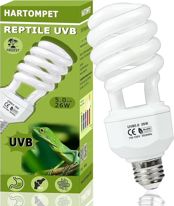 UVB 5.0 Reptile Light 26W, Compact Fluorescent Tropical Terrarium Lamp, Coil UVB Bulbs for Chameleons, Iguanas, Turtles, Rainforest Reptile Tanks, Pet Terrariums, Reptile Habitat Tank