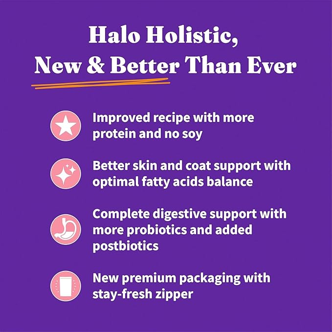 Halo Holistic Small Breed Dog Food, Wild Caught Salmon & Whitefish Recipe, Grain Free Dry Dog Food, For Healthy Weight Support, 10 lb Bag