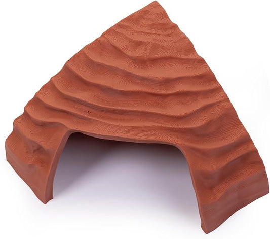 Corner Reptile Cave - Natural-Look Hide for Lizards, Snakes, Bearded Dragons, Turtles, and Tortoises - Durable Habitat Décor - Terracotta