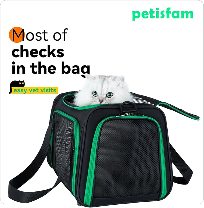 Easy Vet Visit Pet Carrier for Medium Cats and Small Dogs. Safe, Comfortable and Convenient. Airline Approved, Top Loading and Collapsible (Black)
