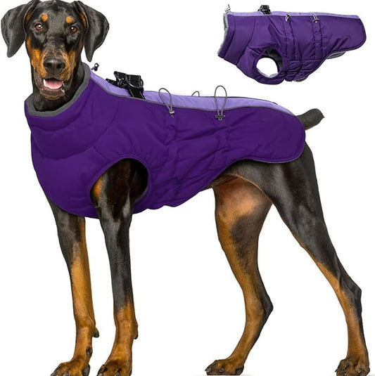 Dog Coat Winter Warm Dog Jackets for Large Dogs Reflective Snowsuit with Harness Fleece Dogs Snow Jacket Waterproof Pet Clothes for Cold Weather