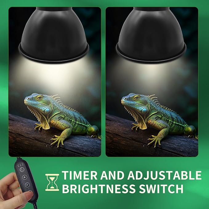 7 Inch Deep Dome Reptile Lamp Bulb Fixture with 3 Kinds Switch - Ideal for 50W/75W/100W/150W Heat Lamp Bulbs, E26 Compatible with UVA/UVB/Basking Heat Bulbs, Supports Up to 150 watts