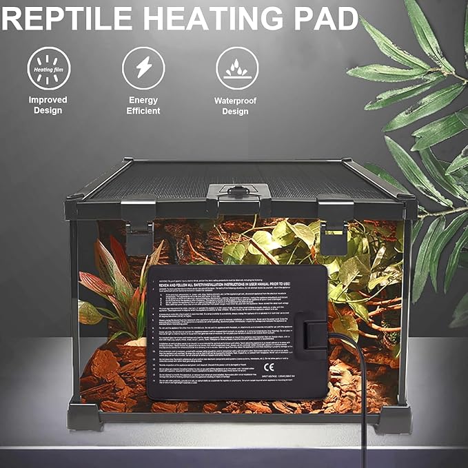 Aiicioo Reptile Heating Pad - Hermit Crab Heater Heat Mat for Reptiles Snake Lizard Terrarium 8 Watt