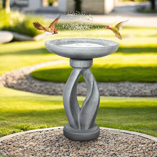 SunJet 21.8inch High Concrete Bird Bath, Freestanding Birdbaths & Birdfeeder - Stylish Outdoor Bird Baths Feeding Bowl for Outdoors Garden Patio Yard Lawn Decor