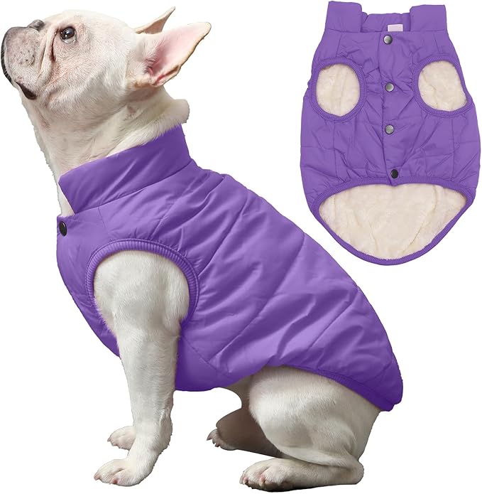 2 Layers Fleece Lined Warm Dog Jacket for Winter Cold Weather,Soft Windproof Large Dog Coat,Purple XXXL
