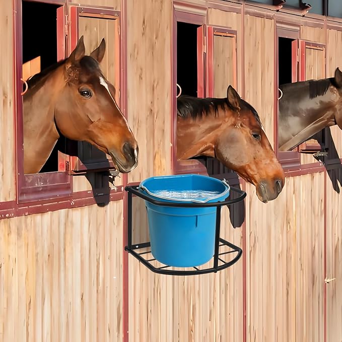 Bucket Holder for Horses Feed,5 Gallon Water and Feed Bucket Holder for Horses,Heavy Duty Metal Wall Mount Water Bucket and Pail Holder for Livestock in Stable (2)